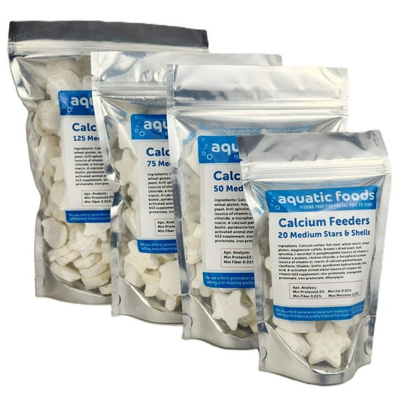 Calcium Feeders, Medium Stars & Shells for Shrimp, Snails, Crabs, Crayfish, Hermit Crabs and All Tropical Fish - 20 Count Bag