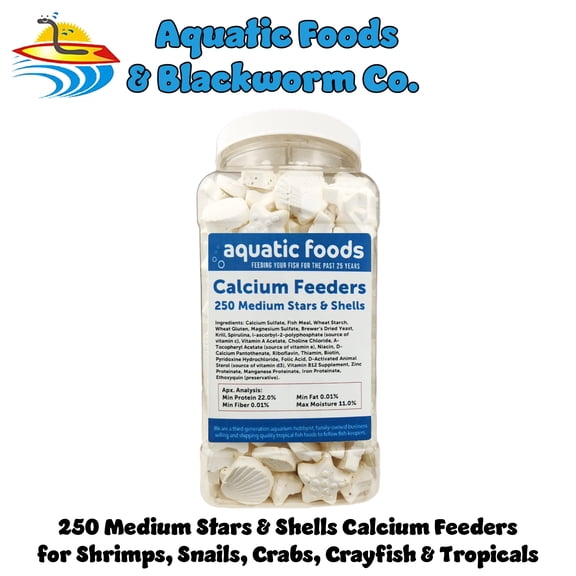 Calcium Feeders, Medium Stars & Shells for Shrimp, Snails, Crabs, Crayfish, Hermit Crabs and All Tropical Fish - 250 Count Jar