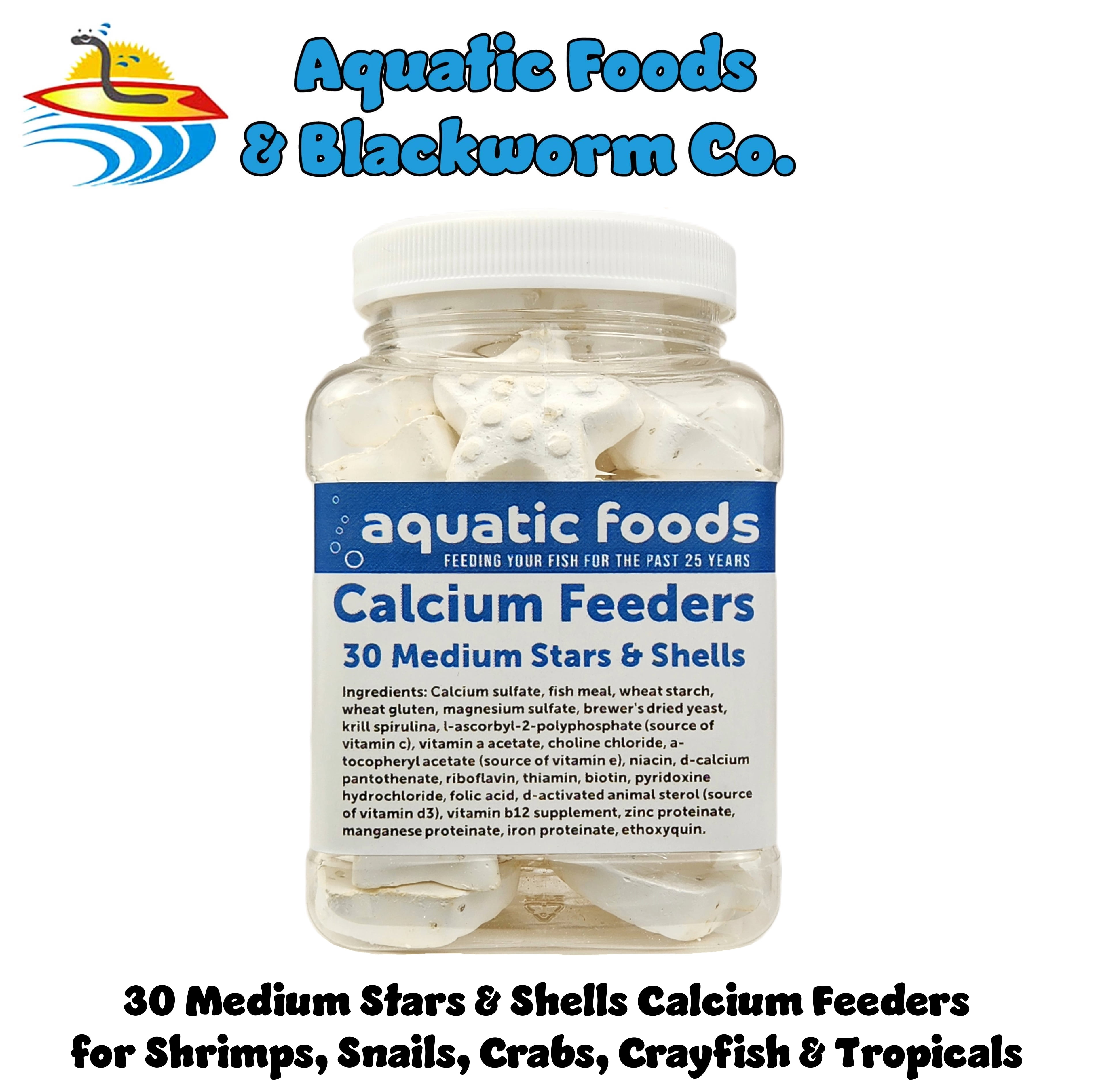 Calcium Feeders, Medium Stars & Shells for Shrimp, Snails, Crabs, Crayfish, Hermit Crabs and All Tropical Fish - 30 Count Jar
