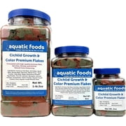 Aquatic Foods Inc. Premium Cichlid Growth and Color Enhancing Flakes with Spirulina, Color Enhancing Astaxanthin also Pellet Mix, Wafer Mix Included 1-lb 2oz