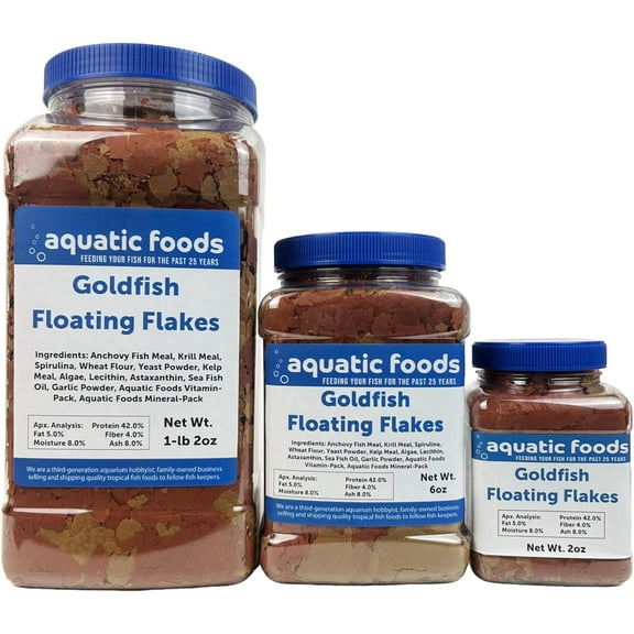 Goldfish Flakes, 42% Protein Color Enhancing and Spirulina Flakes for Aquarium Fish, Koi and All Pond Fish also Pellet Mix, Wafer Mix Included - 2oz