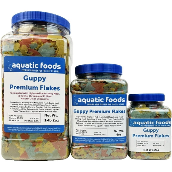 Guppy and Endler Flake Food also for Tetras, Zebras, all Nano and Micro Fish also 12-Type Pellet Mix, 4 Type Wafer Mix Included - 2oz