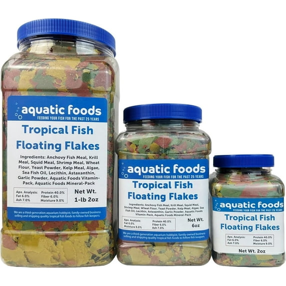 Tropical Fish Flakes, Krill, Color Enhancing, Spirulina Flakes for Cichlids, Angels, All Tropical Fish also Pellet & Wafer Mix Included - 2oz