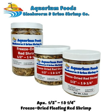 Aquatic Foods Inc. Red River Shrimp - Freeze-Dried 1/2" to 1&1/4" Red River Shrimp for Cichlids, Koi & Pond Fish, Aquatic Turtles, All Community Tropical Fish, Reptiles, Rodents…1.5oz Sm Round Jar