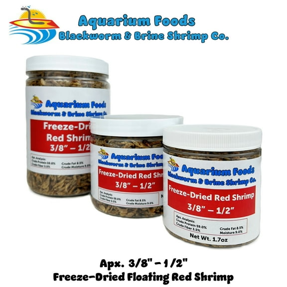 Red River Shrimp - Freeze-Dried 3/8" to 1/2" for Cichlids, Koi & Pond Fish, Aquatic Turtles, All Tropicals, Reptiles, Rodents - 1.7oz Sm Round Jar