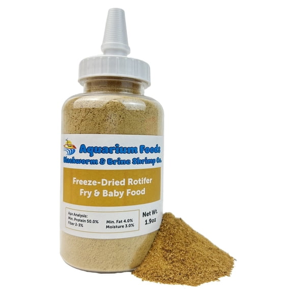 Aquatic Foods Inc. Rotifers Powder-Micro Bits Fry & Baby Food, for Freshwater Fish, Marine Fish, Baby Pond Fish, Corals, Anemones, All Tiny Nano Fish, Fry and Babies1.9oz Lg Squeeze Bottle