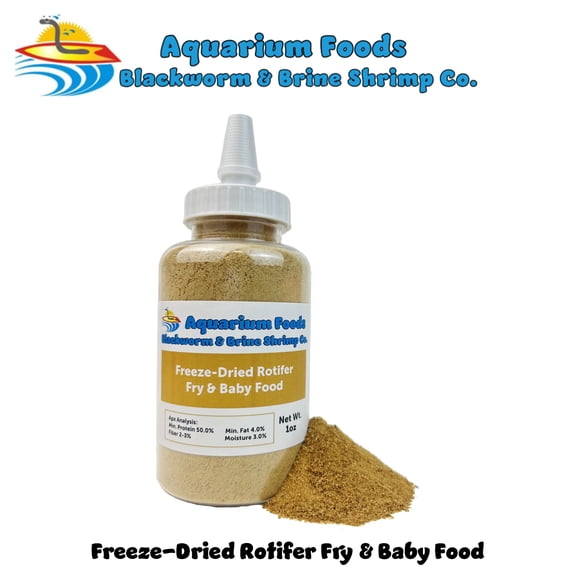 Aquatic Foods Inc. Rotifers Powder-Micro Bits Fry & Baby Food, for Freshwater Fish, Marine Fish, Baby Pond Fish, Corals, Anemones, All Tiny Nano Fish, Fry and Babies1oz Lg Squeeze Bottle