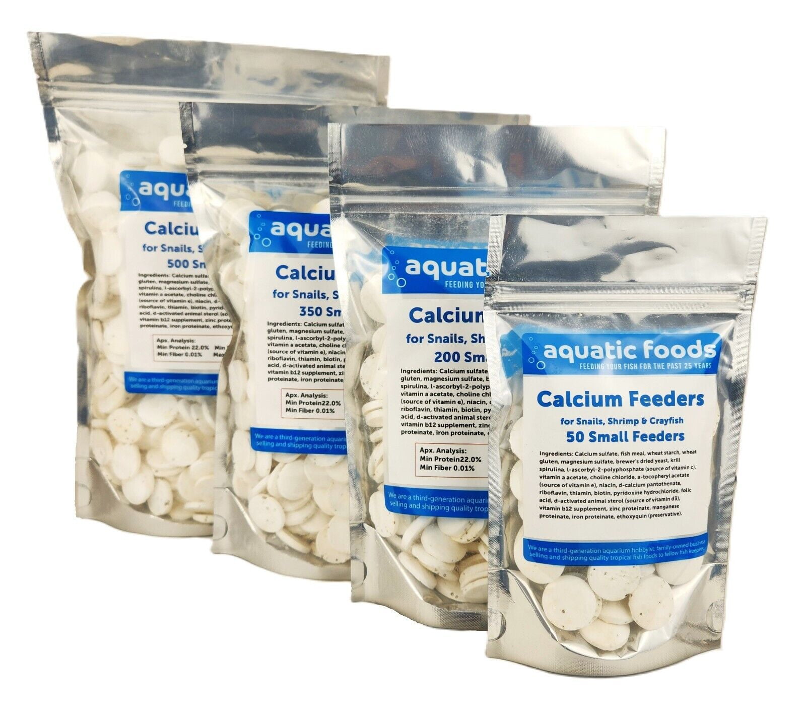 Aquatic Foods Inc. Small Calcium Enriched Feeder Disks for Shrimp, Snails, Crabs, Crayfish, Hermit Crabs, Bottom Fish and All Tropical Fish50 Count Bag of Smalls