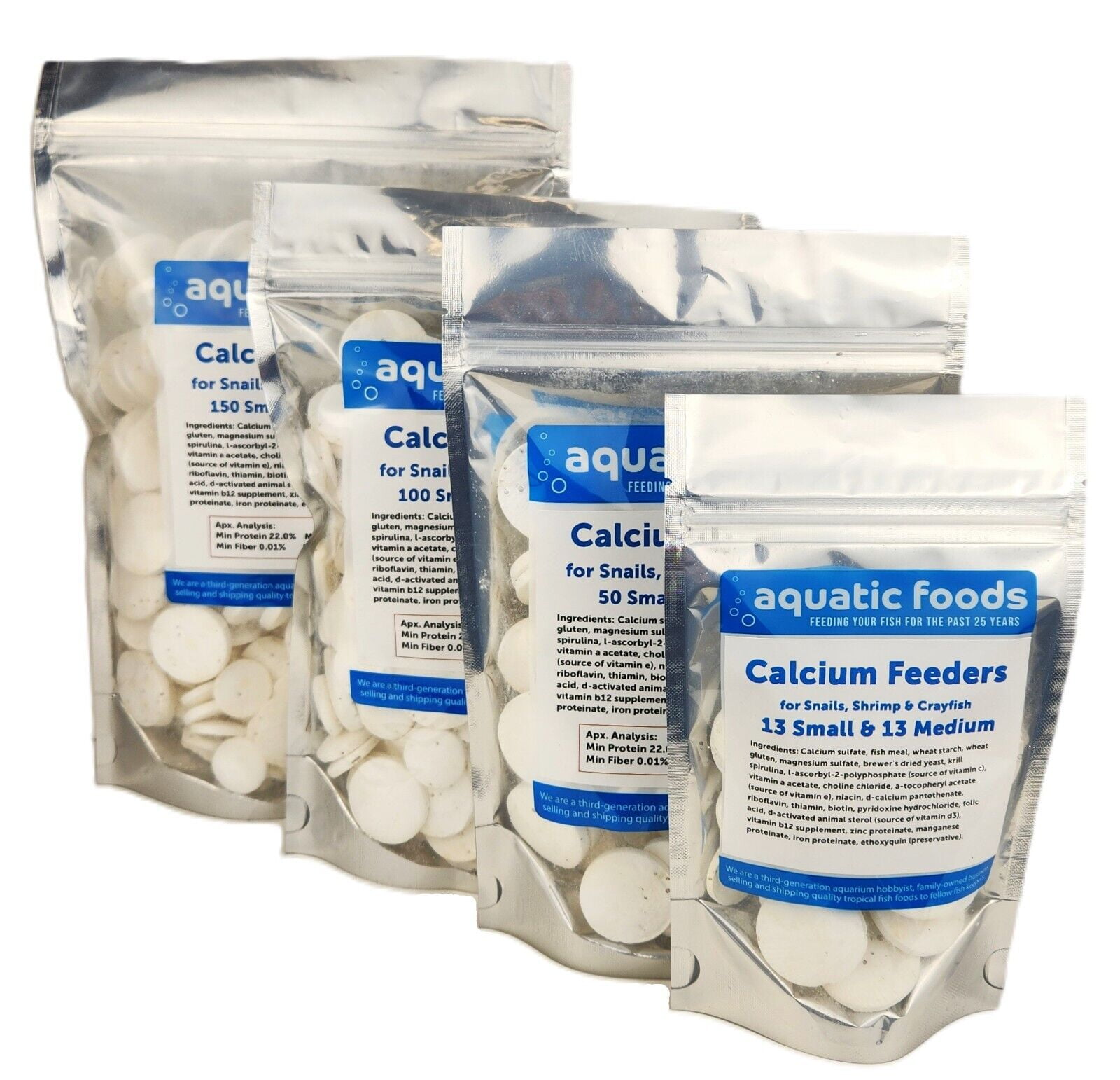 Aquatic Foods Inc. Small & Medium Calcium Feeder Disks for Shrimp, Snails, Crabs, Crayfish, Hermit Crabs and All Tropical Fish…100 Count Bag of Small & Medium
