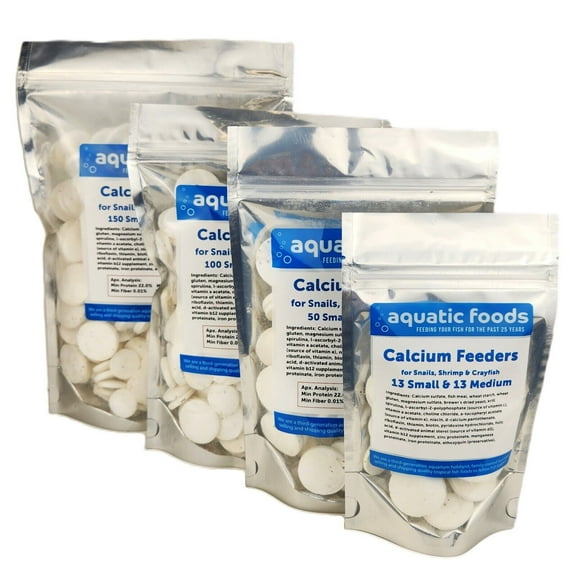 Aquatic Foods Inc. Small & Medium Calcium Feeder Disks for Shrimp, Snails, Crabs, Crayfish, Hermit Crabs and All Tropical Fish…100 Count Bag of Small & Medium