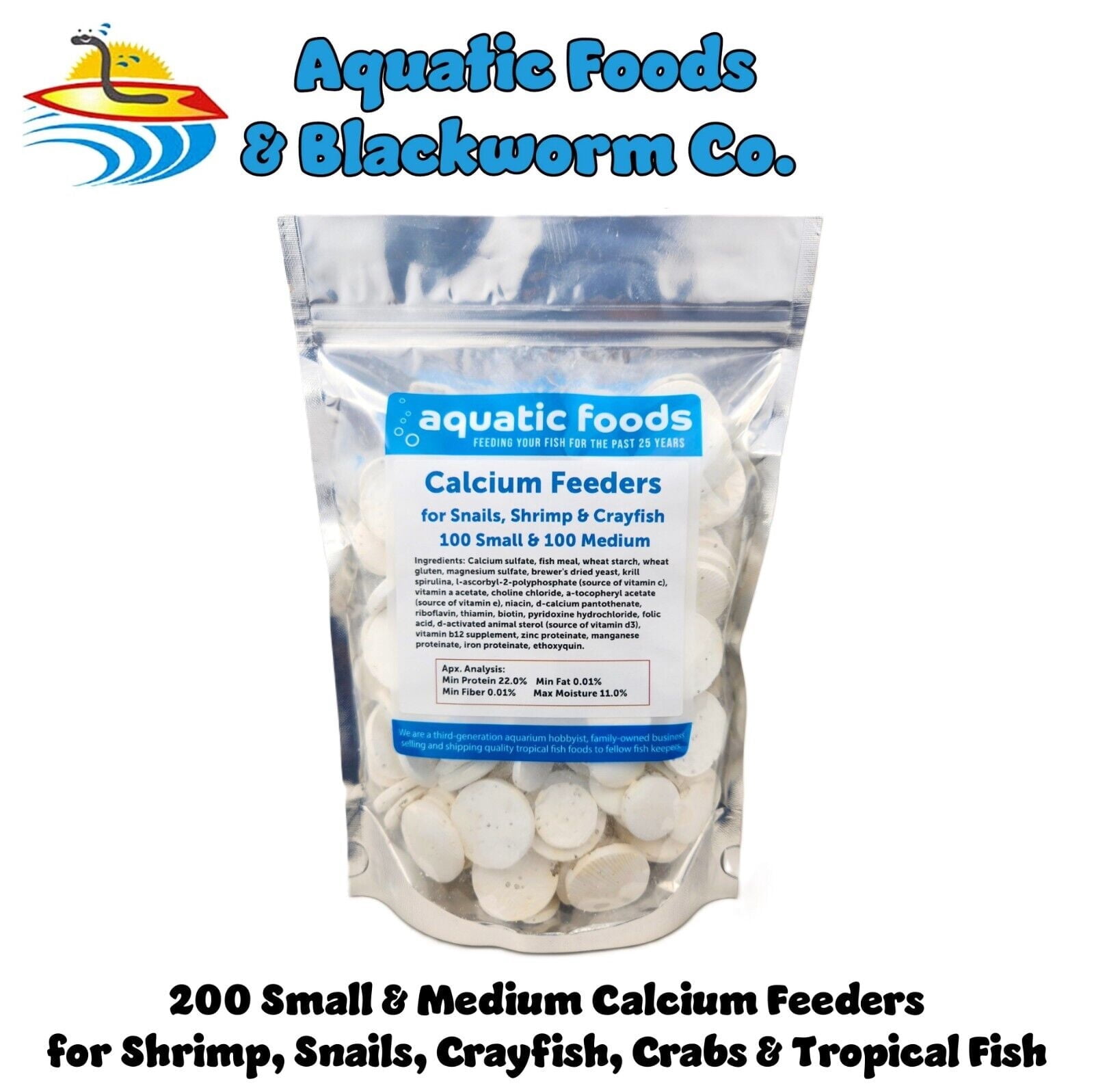 Calcium Feeder Disks Small & Medium for Shrimp, Snails, Crabs, Crayfish, Hermit Crabs and All Tropical Fish - 200 Count Bag of Small & Medium