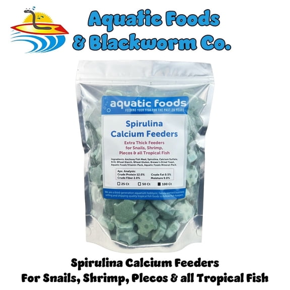 Aquatic Foods Inc. Spirulina Enriched Calcium Feeders for Shrimp, Snails, Crabs, Crayfish, Pleco, Catfish, All Tropical Fish…100 Count Bag