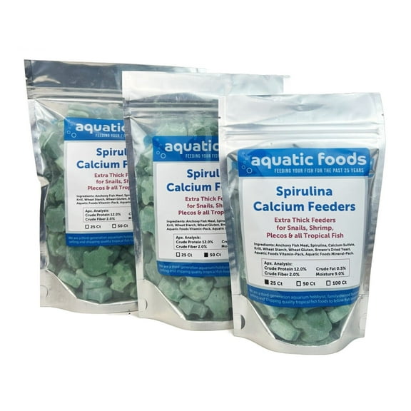 Aquatic Foods Inc. Spirulina Enriched Calcium Feeders for Shrimp, Snails, Crabs, Crayfish, Pleco, Catfish, All Tropical Fish…25 Count Bag
