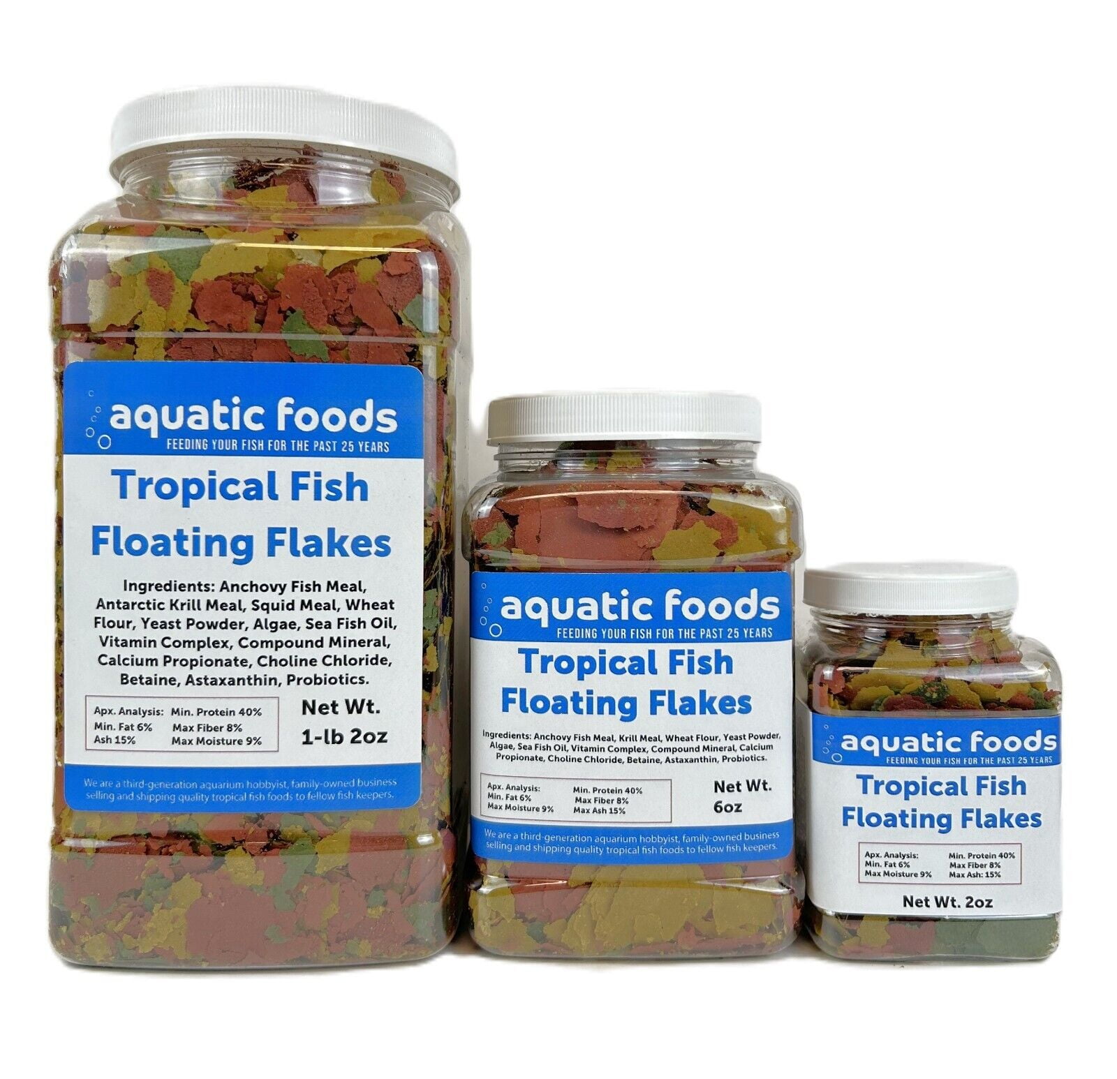 Aquatic Foods Inc. Tropical Fish Flakes, Mix of Krill, Color Enhancing, Spirulina Flakes for Cichlids, Angels, Tetras, Guppies, All Tropical Fish...WL 6oz Med Jar