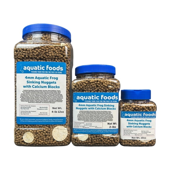 Aquatic Frog, 4mm-3/16" Sinking 40% Protein Nuggets With Calcium Feeders for Aquatic Frogs, Snails, Shrimp, All Tropical Fish 4-lbs 12oz Jar