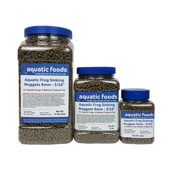 Aquatic Frog, 4mm-3/16" Sinking 40% Protein Nuggets for Aquatic Frogs, Axolotl, Salamanders, Snails, All Bottom Tropical Fish 2-lbs Jar