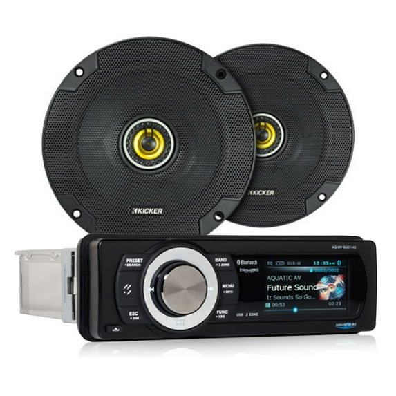 Aquatic Harley Motorcycle Single Din Radio XM BT 6.5" Kicker Loud Speaker Combo New