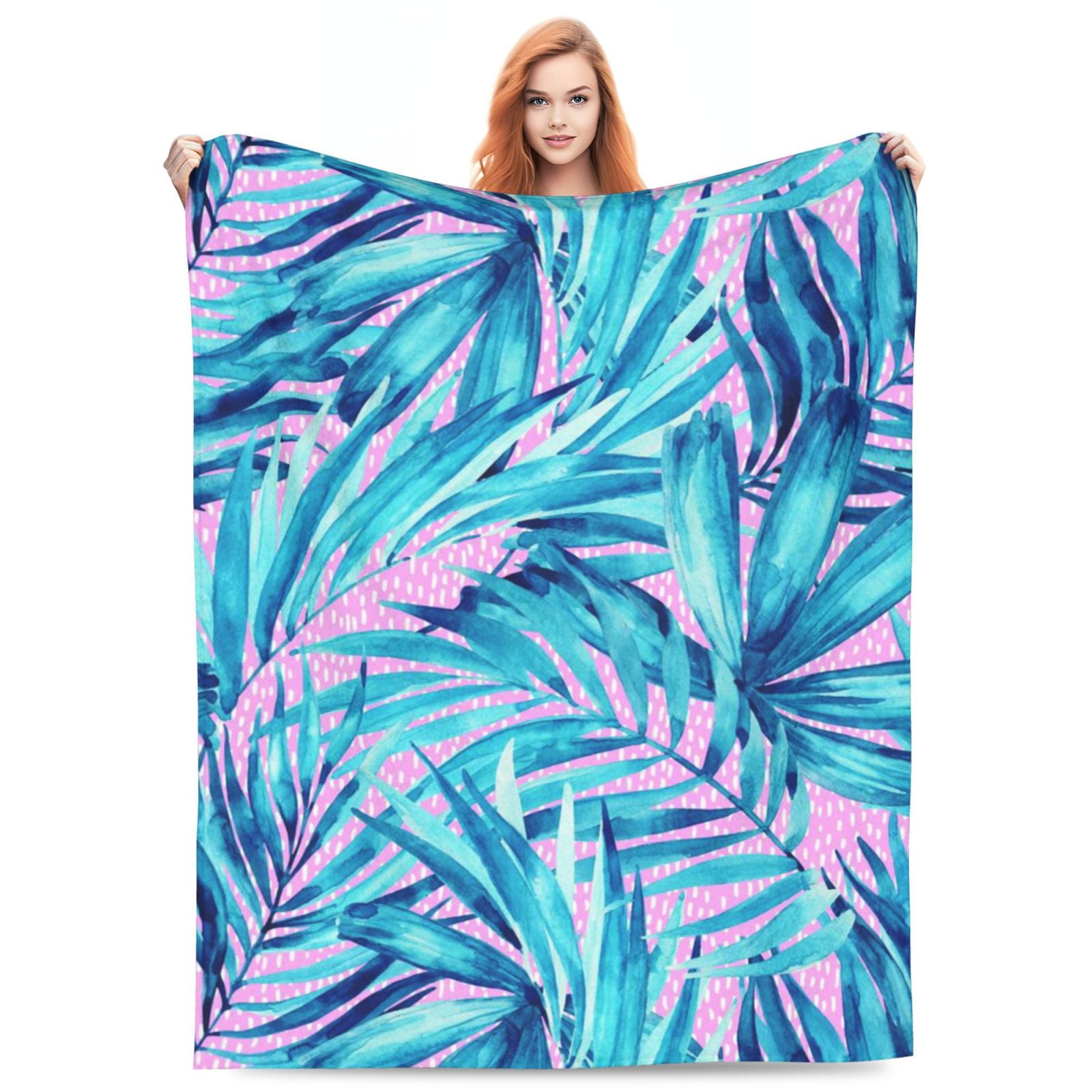 Aquatic Jungle Pink Soft Sofa Throw Blanket Warm Flannel Fleece Plush