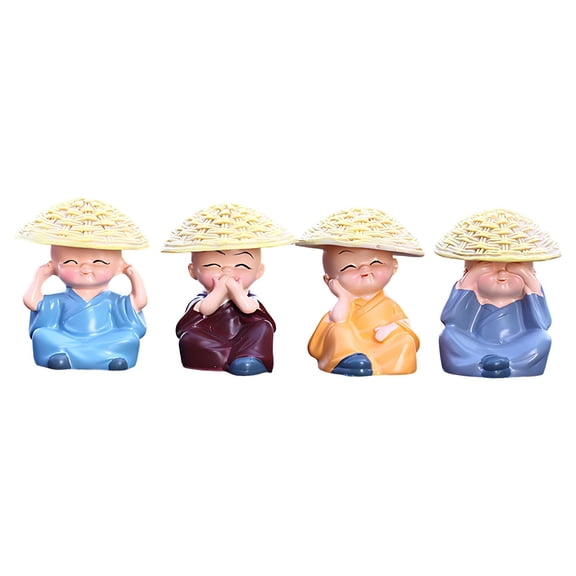 Aquatic Lucky Wood Decoration With Small Monk Figurines For Home And Office Plant Decor