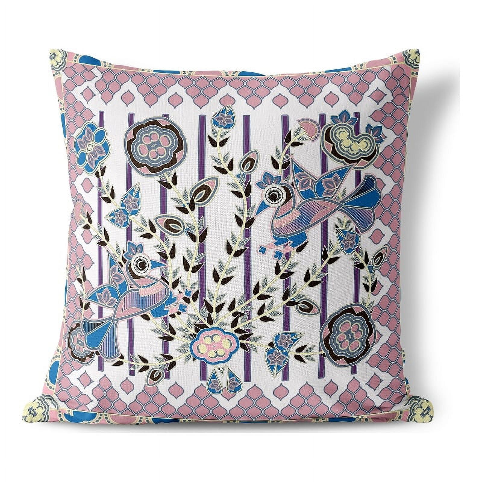 Aquatic Peacock Blue Floral 18" Square Outdoor Pillow