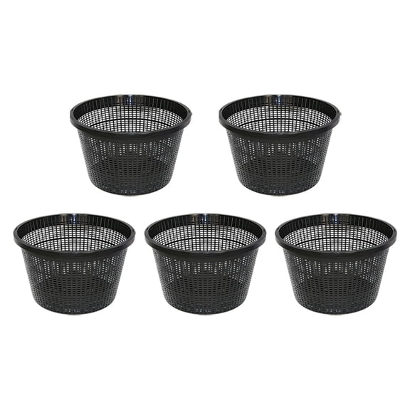 Aquatic Plant Baskets 5 Pack 8.5 Inch Round Black Plastic Mesh Pond Containers, Durable Net Pot Planters for Live Aquarium Plants Hydroponic Water Garden Use