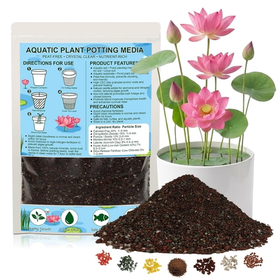 Aquatic Plant Soil for Water Lily & Lotus  Clay-Based, Nutrient-Rich Pond Plant Growing Medium, Multi-Mineral Blend, Ideal for Small Ponds & Water Gardens, Safe for Fish & Aquatic Life 2 LB