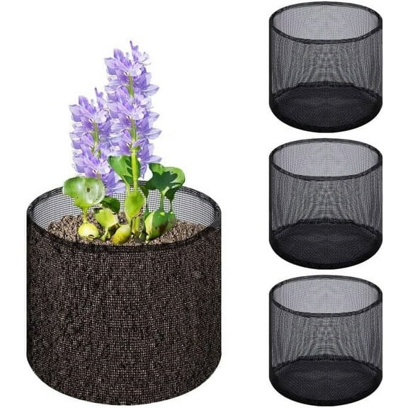 Aquatic Pond Planting Bags, 4 Pcs Reusable PVC Mesh Pond Plant Grow Bags Water Plant Pots Breathable Pond Plant Basket for Water Lilies, Lotus, Aquatic Plants, Black (1.4 Gallons, Round)