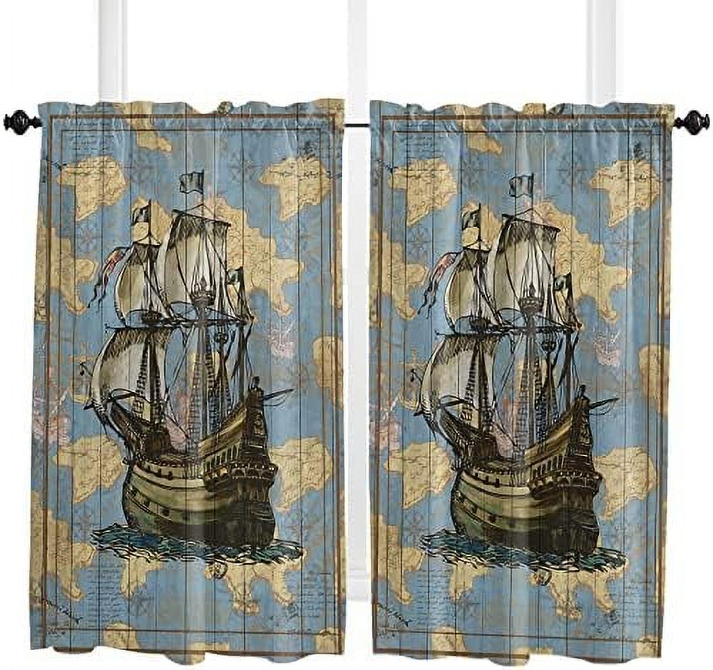 Aquatic Sailboats Window Tier Curtains 24 Inches Long Set of 2 Panels