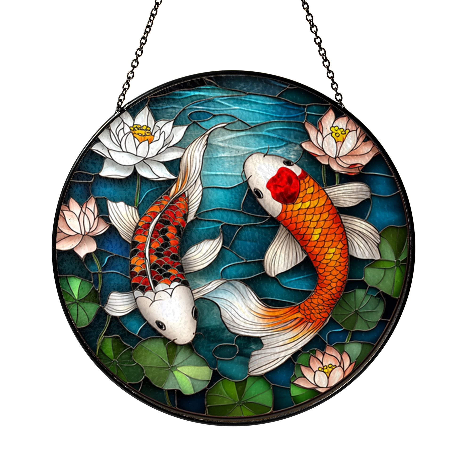 Aquatic Theme Round Glass Art – Fish Stained Glass Style - Walmart.com