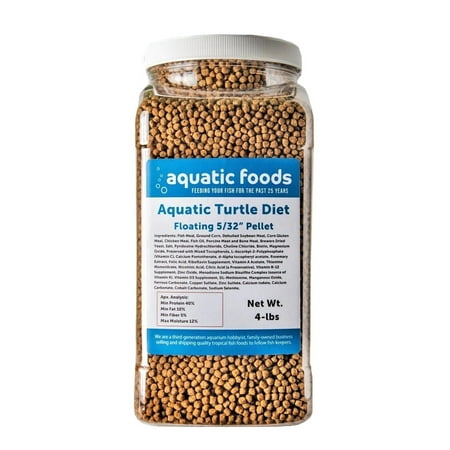 Aquatic Turtle Diet, 5/32" Round Floating Pellets For Freshwater Turtles, Painted, Pond, Red-Eared, Baby Box, Slider Turtles and More.…4-lb Lg Jar