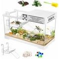 thumbnail image 1 of Aquatic Turtle Tank,Upgrade PC Turtle Tank Starter Kit, Reptile Habitat with Lid,Hanging Basking Platform, Bottom Drainage for Turtles,Crabs,Shrimps and Small Reptiles. (15.75×7.9×9''/White), 1 of 14