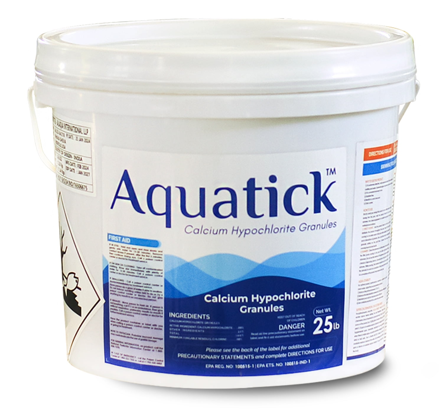 Aquatick ( Swimming Pool Chlorine ) 68% Calcium Hypochlorite Granules for Pool Shock , Spa & Hot-Tub, 25LB