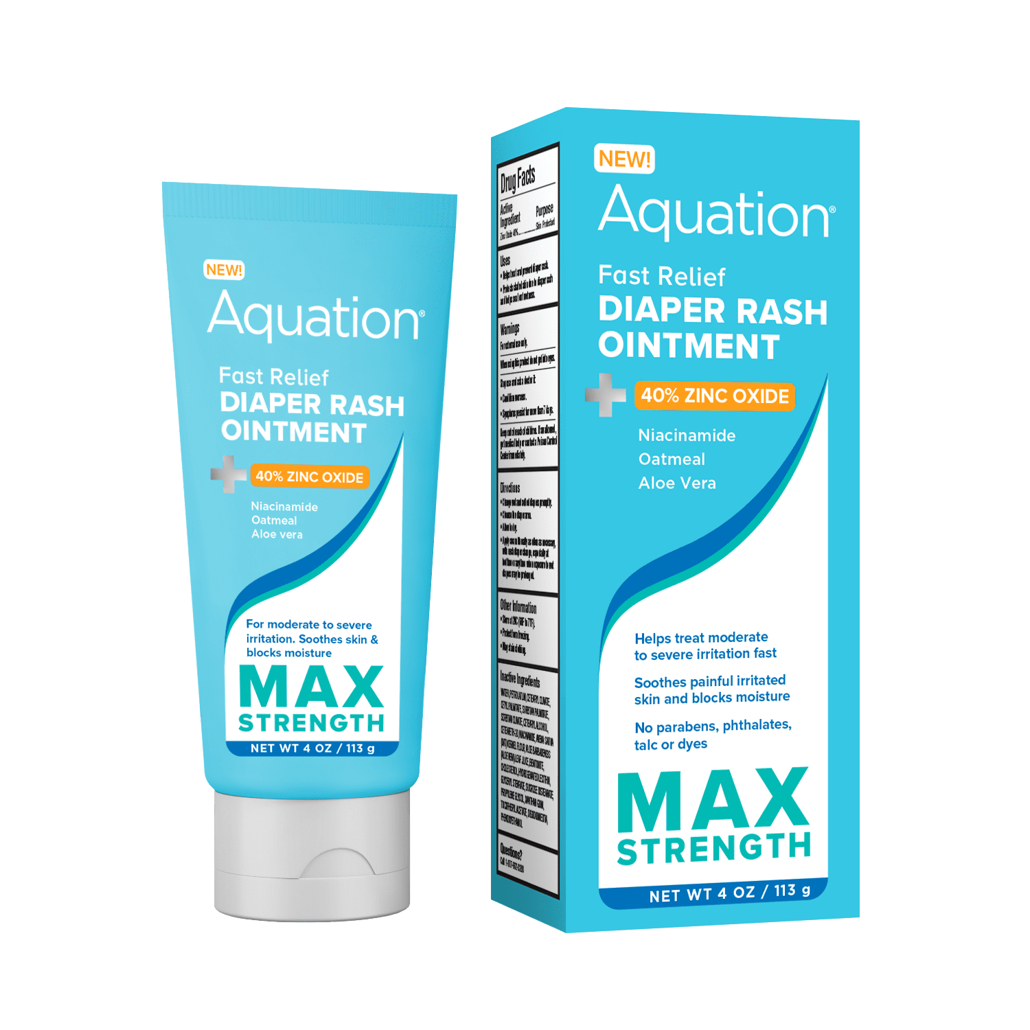 Aquation Max Strength Diaper Rash Ointment 40 Zinc Oxide, 4 OZ