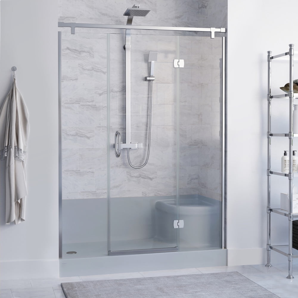 Aquatique 60" x 32" Gray Acrylic Shower Base with Seat
