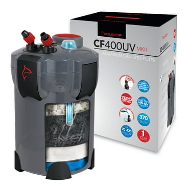 Aquatop Canister Filter 4 Stage UV, 370GPH Super Quiet Vortex Easy Prime for Aquariums up to 125 Gal, all media included, CF400 UV MKII