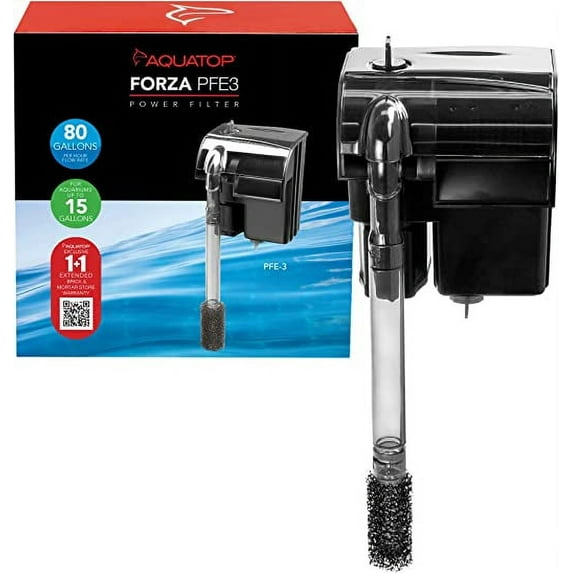 Aquatop Hang On Back Filter True 4 Stage Filtration, Super Quite 15 - 25 Gallon Tank w/ Shrimp Guard - PFE3