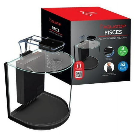 Aquatop Pisces Glass Aquarium Nano Fish Tank 3 Gallon Half-Circle All In One with Filter and LED Light, PCS-3G