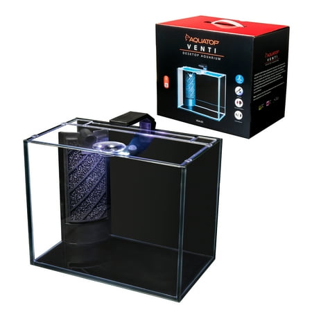 Aquatop Venti Air Driven Glass Aquarium Tank, 0.5 cm Showcase Glass Complete Kit Includes 2 Gal Fish Tank, LED Light, Breza Air Pump and Easy to Change Filter Cartridge, VDA-03