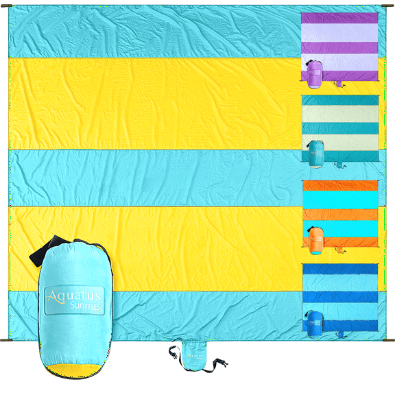Aquatus Beach Blanket Sandproof Extra Large Oversized 10ft by 9ft for 7 Adults Best Beach Mat Accessories for Vacation, Camping, Picnics, Travel, Hiking, Festivals, and Events