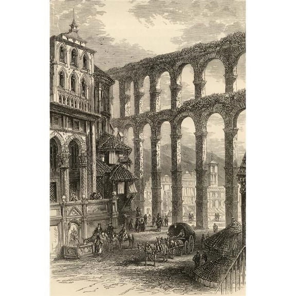 Aqueduct At Segovia Spain From The Book Spanish Pictures by The Rev Samuel Manning Published 1870 Print