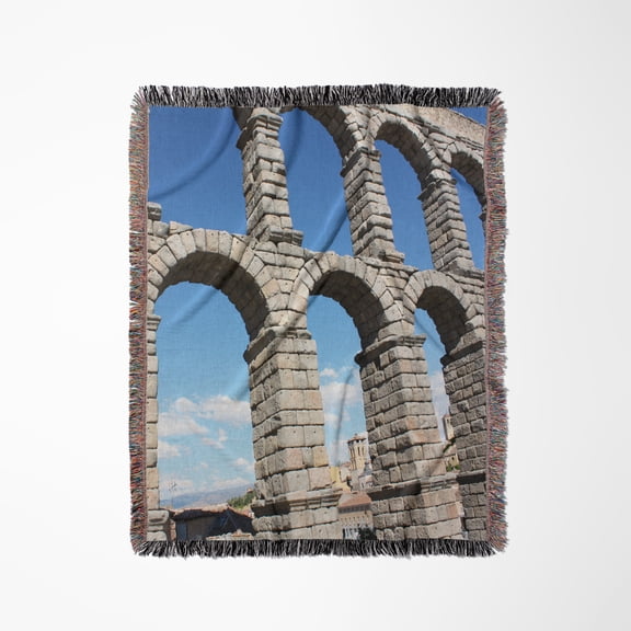 Aqueduct Of Segovia, Famous Roman Aqueduct Segovia, Spain, Woven Blanket