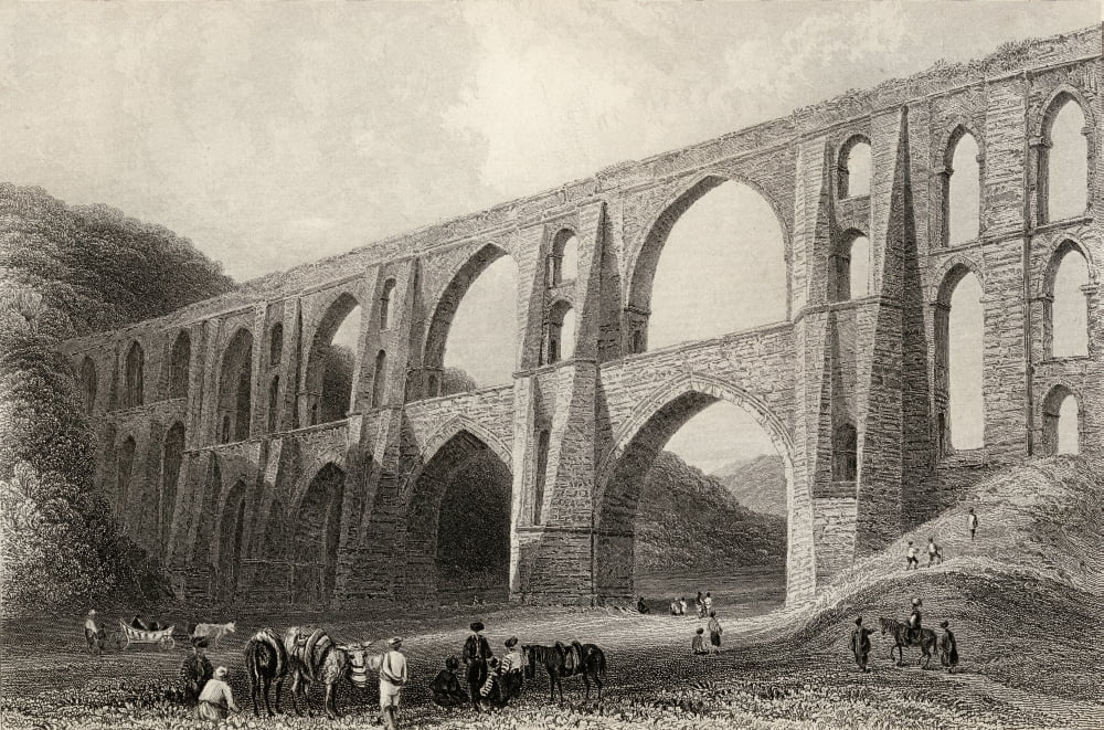 Aqueduct Of The Emperor Valens Near Pyrgo Turkey Engraved By R Wallis After WH Bartlett Canvas Art - Ken Welsh Design Pics (36 x 24)