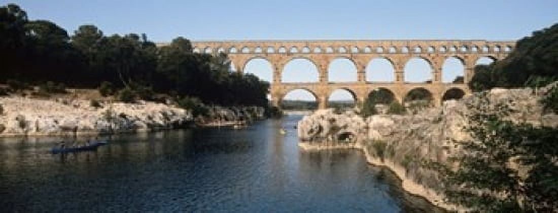 Aqueduct across a river Pont Du Gard Nimes Gard Languedoc-Rousillon France Canvas Art - Panoramic Images (15 x 6)