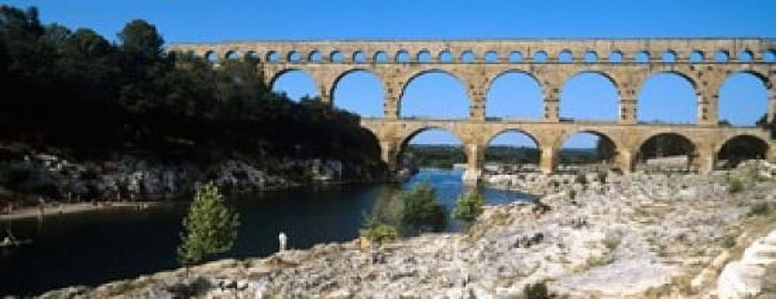Aqueduct across a river Pont Du Gard Nimes Gard Languedoc-Rousillon France Canvas Art - Panoramic Images (15 x 6)