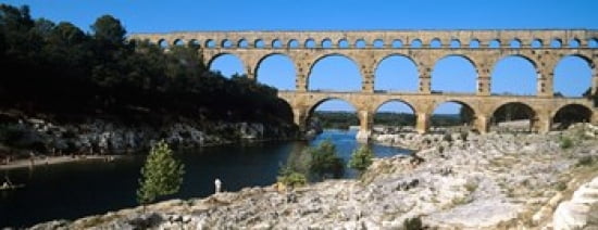 Aqueduct across a river Pont Du Gard Nimes Gard Languedoc-Rousillon France Canvas Art - Panoramic Images (30 x 12)