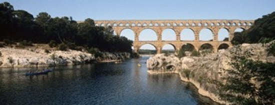 Aqueduct across a river Pont Du Gard Nimes Gard Languedoc-Rousillon France Canvas Art - Panoramic Images (30 x 12)