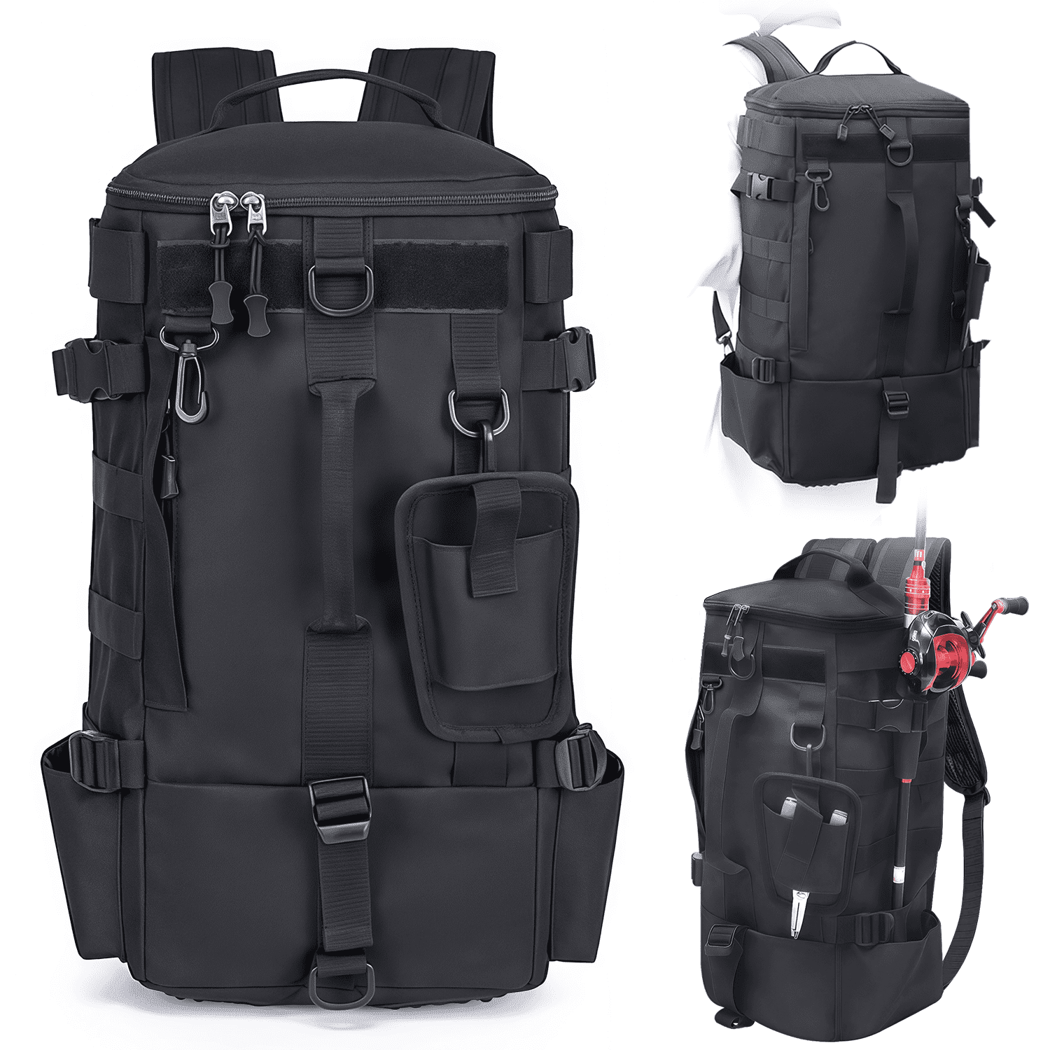 AGOPLEE Fishing Backpack, Tackle Sling Bag with Rod Holder, Black, Unisex