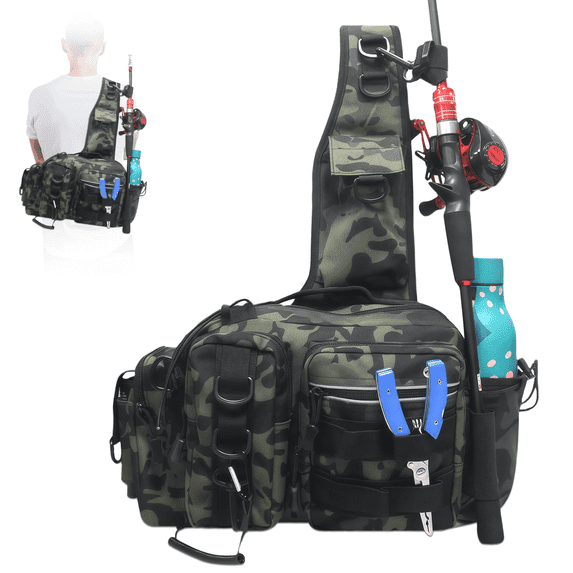 AGOPLEE Fishing Bag Cross Body Sling, Fishing tackle Backpack Unisex Fishing Tackle Bag and Boxes