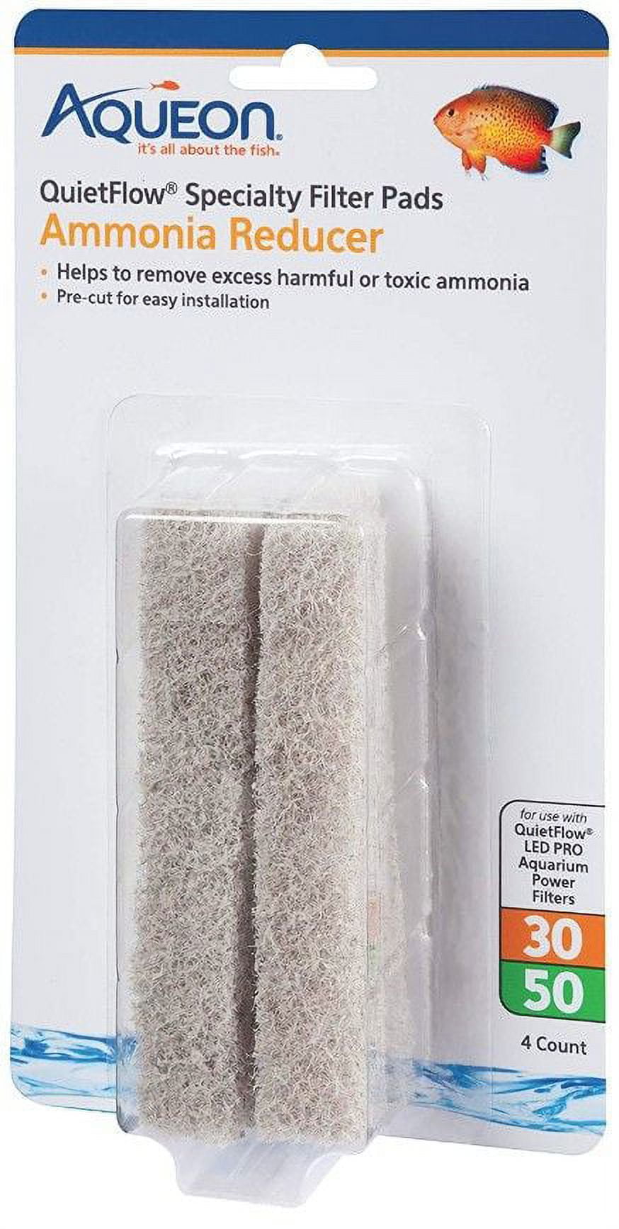 QuietFlow Ammonia Reducer Filter Pads for Aquariums, 4 Count