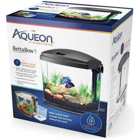 Aqueon BettaBow 1 with Quick Clean Technology Aquarum Kit Black [Aquarium, Glass & Acrylic Aquariums] 1 gallon
